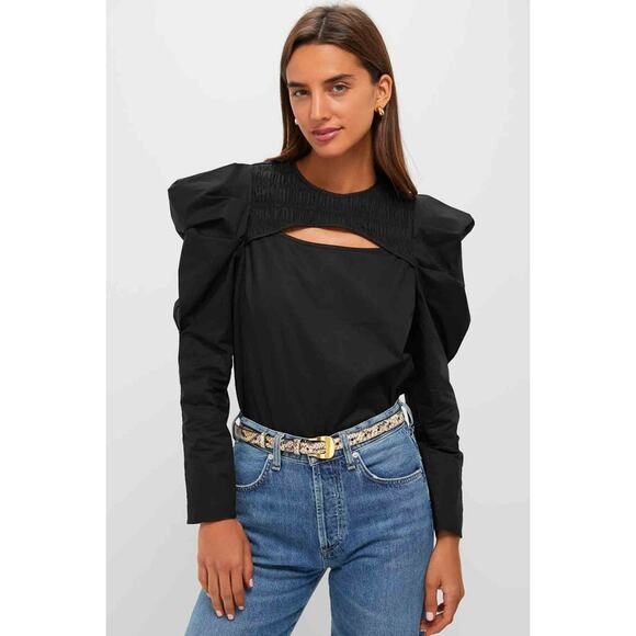 HYACINTH HOUSE Black Keyhole Beckett Blouse Size S NWT Retail $138 Tuckernuck - Picture 7 of 8